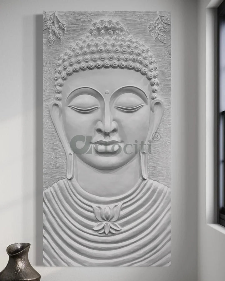 8X4 Feet Serene Buddha Face 3D Relief Mural Wall Art 8X4 Feet / White