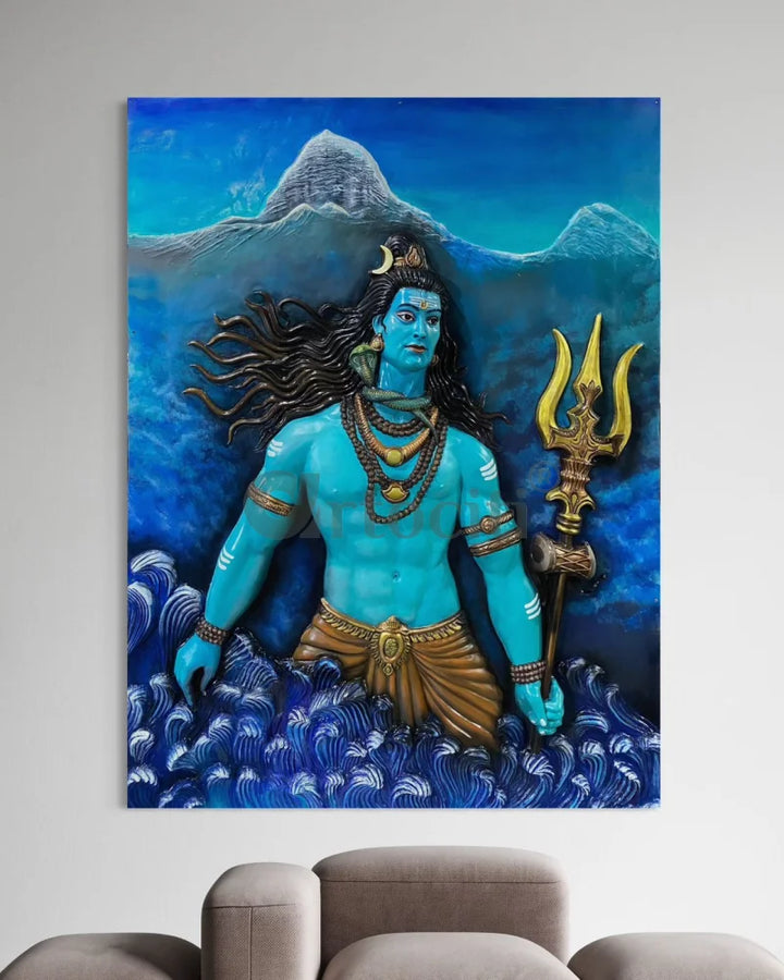 8X6 Feet Lord Shiva and Mount Kailash 3D Relief Mural Art