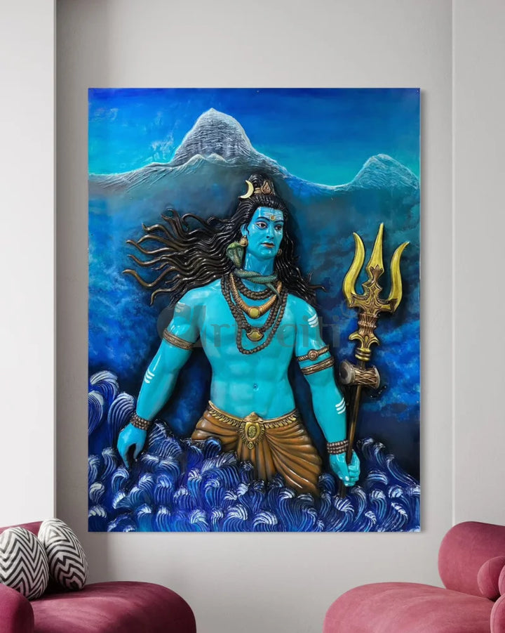 8X6 Feet Lord Shiva and Mount Kailash 3D Relief Mural Art 8X6 Feet / MULTI
