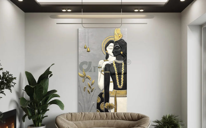 Abstract Radha Krishna 3D Elevation Sculpture Relief Mural Wall Art