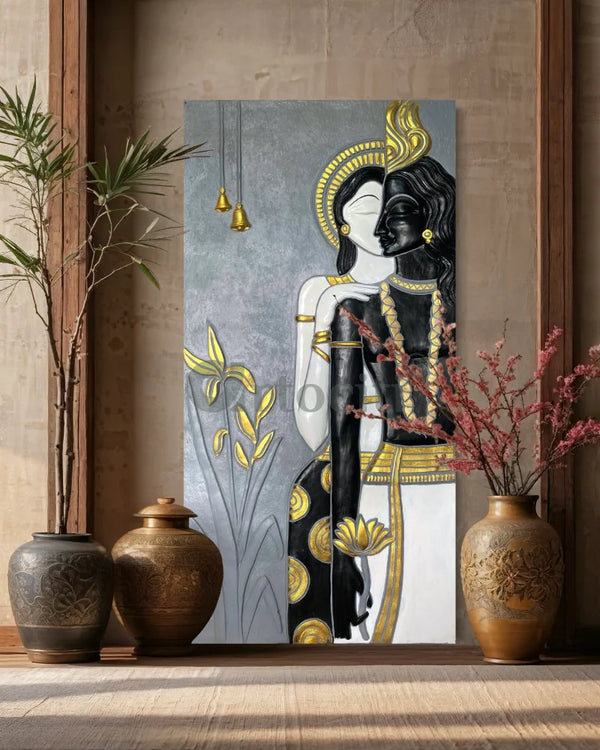 Abstract Radha Krishna 3D Elevation Sculpture Relief Mural Wall Art