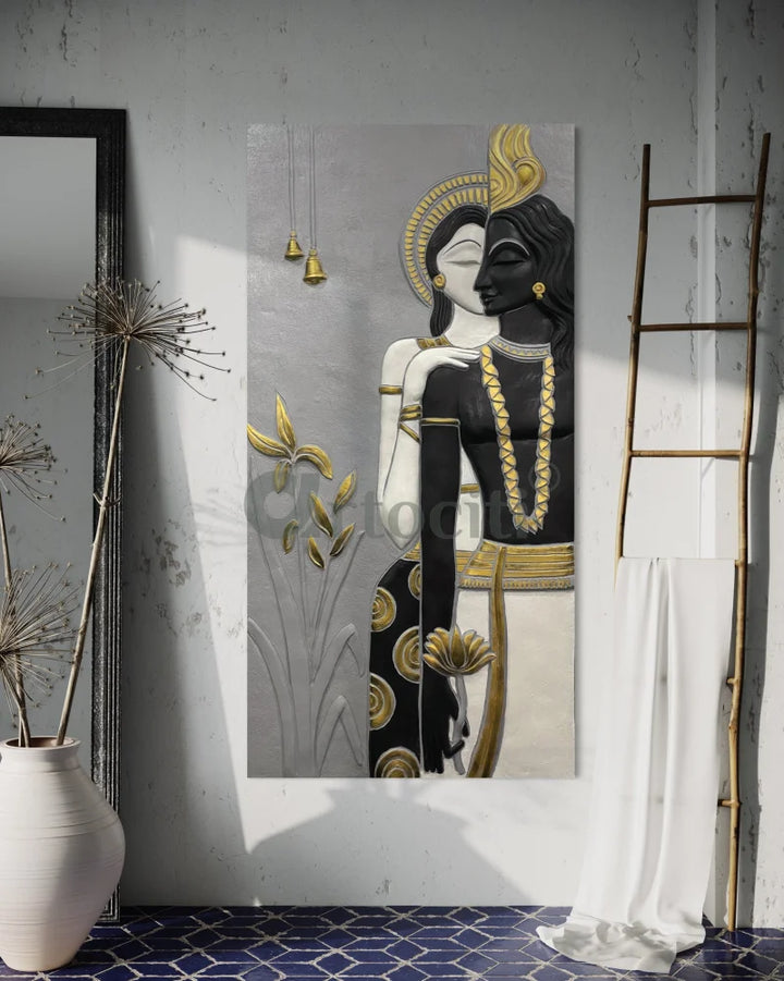 Abstract Radha Krishna 3D Elevation Sculpture Relief Mural Wall Art