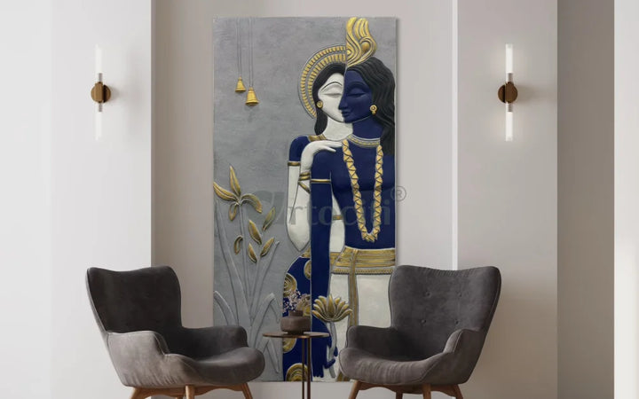 Abstract Radha Krishna 3D Elevation Sculpture Relief Mural Wall Art