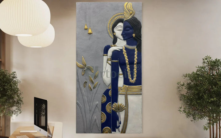 Abstract Radha Krishna 3D Elevation Sculpture Relief Mural Wall Art