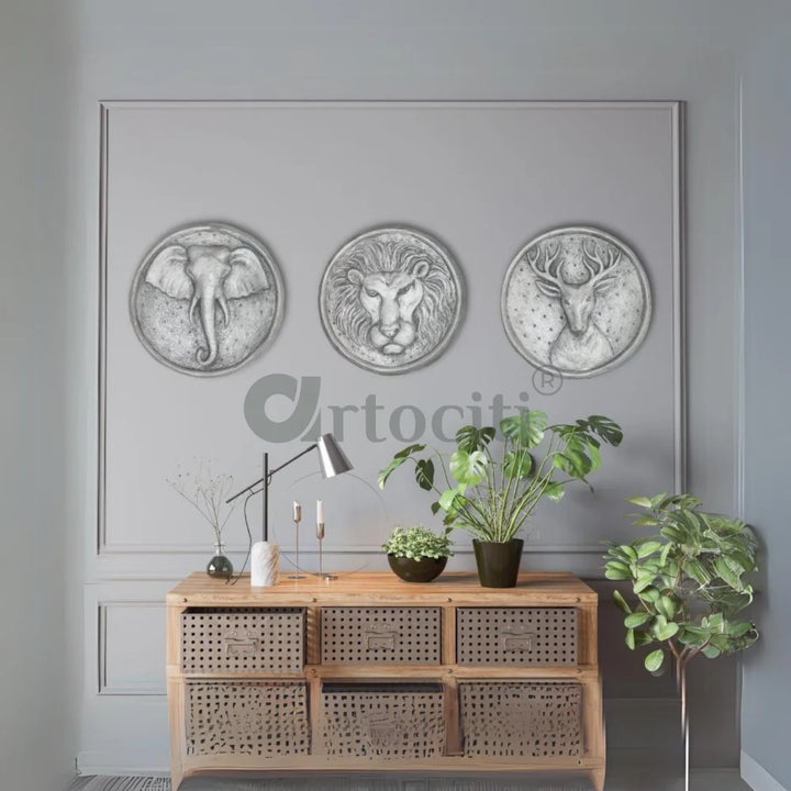 Animal 3D Relief Wall Art Set of 3 Antique White