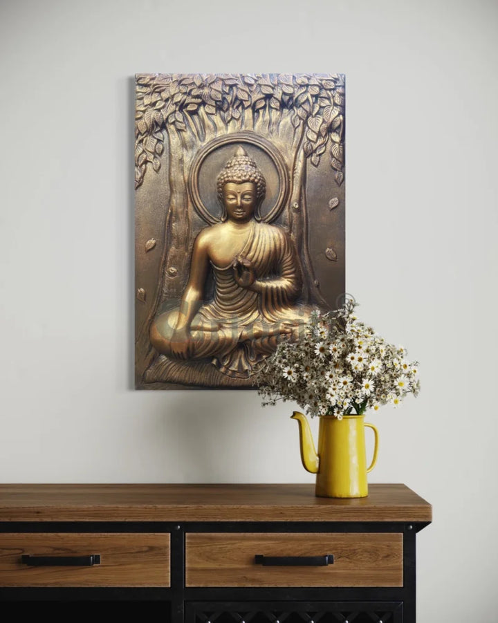 Bhumisparsha Mudra Buddha 3D Relief Mural Bronze Buddha Wall Decor