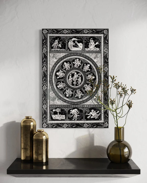 Black and White Radha Krishna Raasleela Pattachitra Painting 24X16 Inches