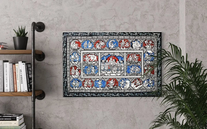 Black & Blue Krishna Raas Leela Pattachitra Painting 24X16 Inches