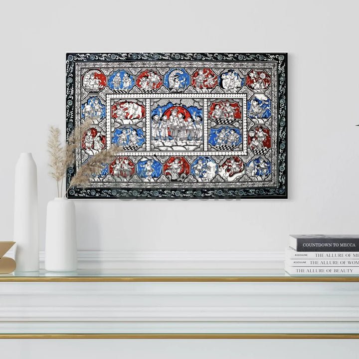Black & Blue Krishna Raas Leela Pattachitra Painting 30X20 Inches