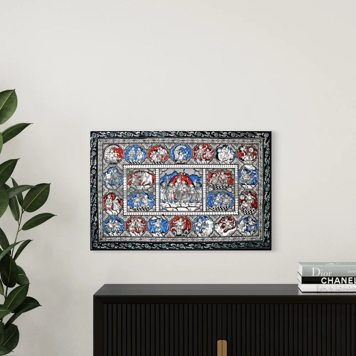 Black & Blue Krishna Raas Leela Pattachitra Painting