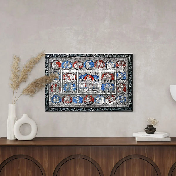 Black & Blue Krishna Raas Leela Pattachitra Painting