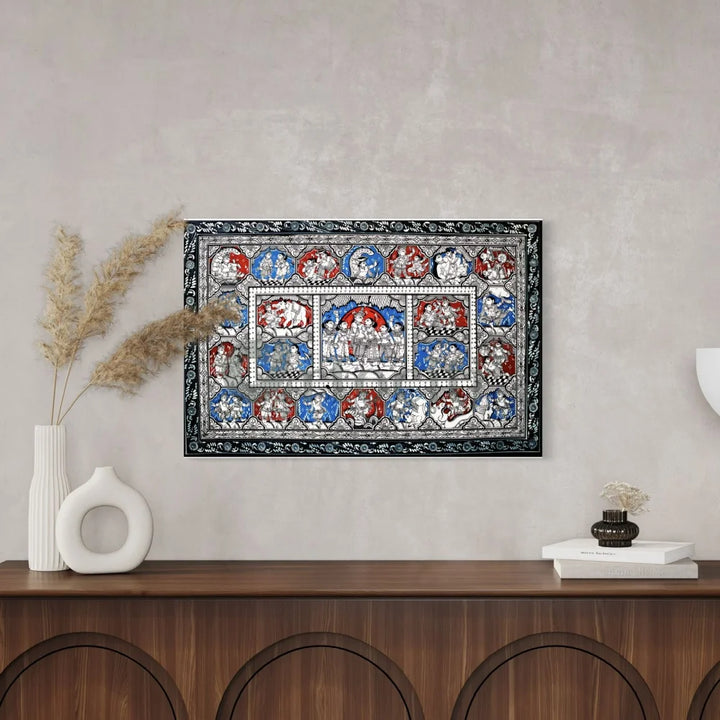 Black & Blue Krishna Raas Leela Pattachitra Painting