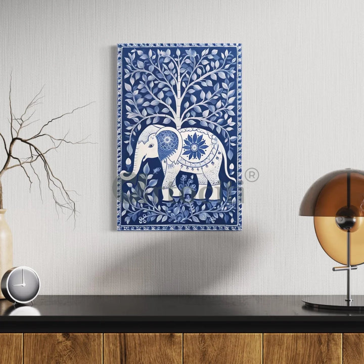 Blue Indian Elephant Kalamkari Art In Premium Canvas Print Jungle Book