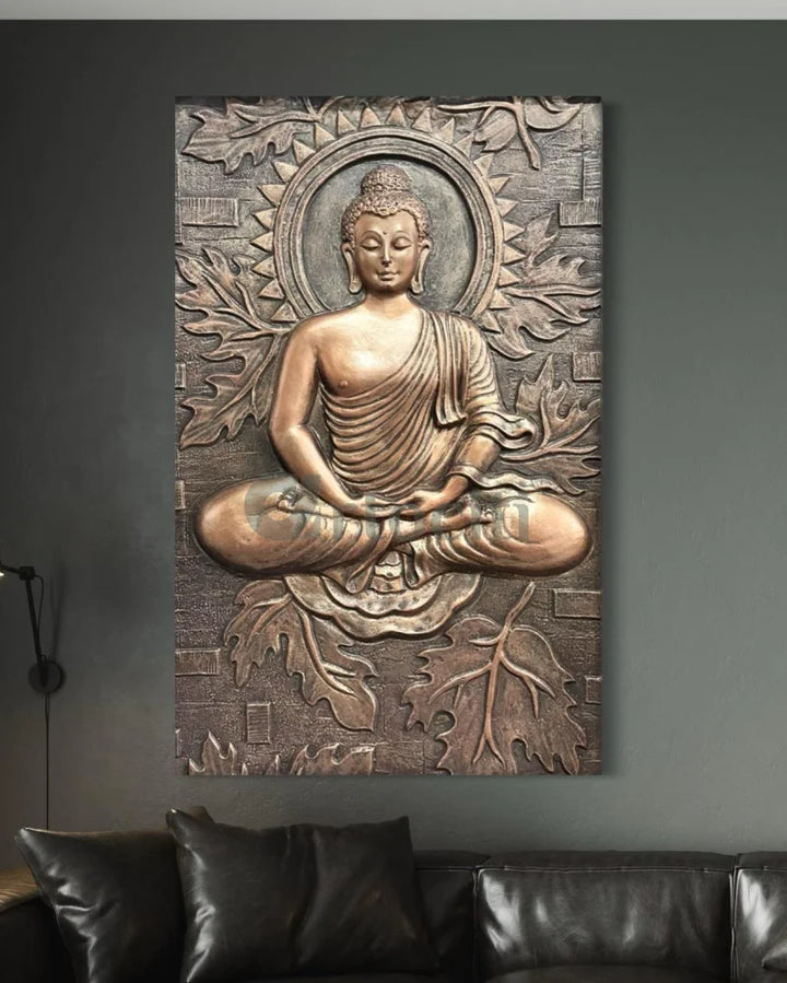 BUDDHA on Lotus in 3x2 feet 3D Relief Mural Wall Art Bronze / Unframed (ready to hang) Buddha Wall Decor