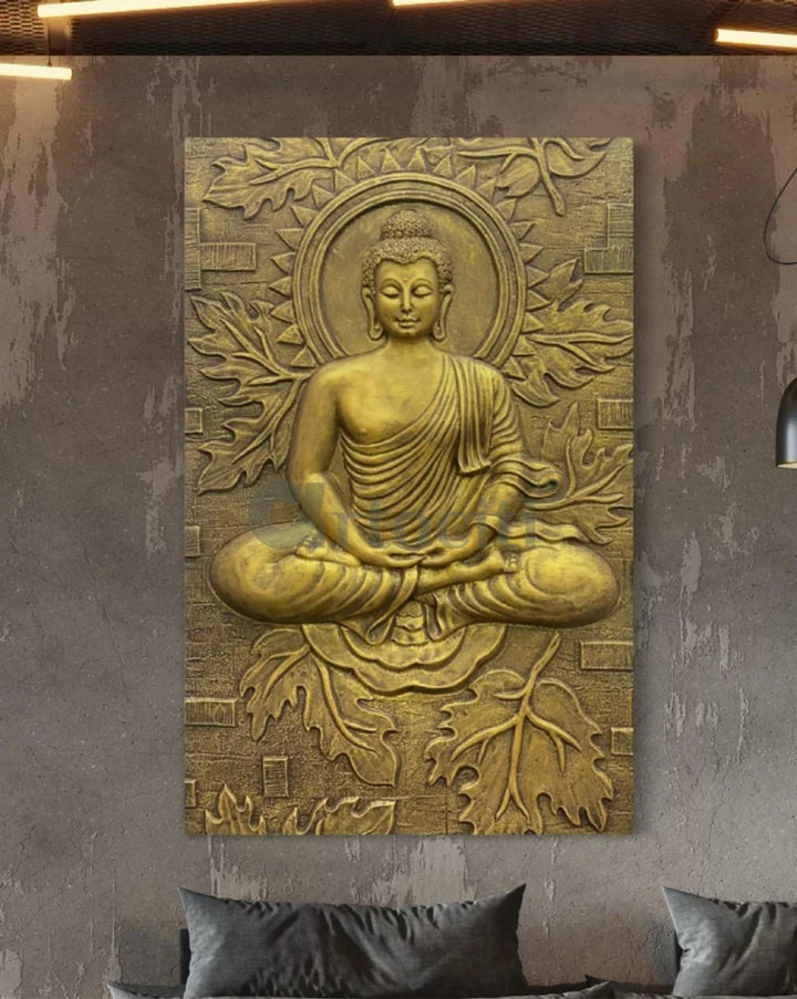 BUDDHA on Lotus in 3x2 feet 3D Relief Mural Wall Art Buddha Wall Decor