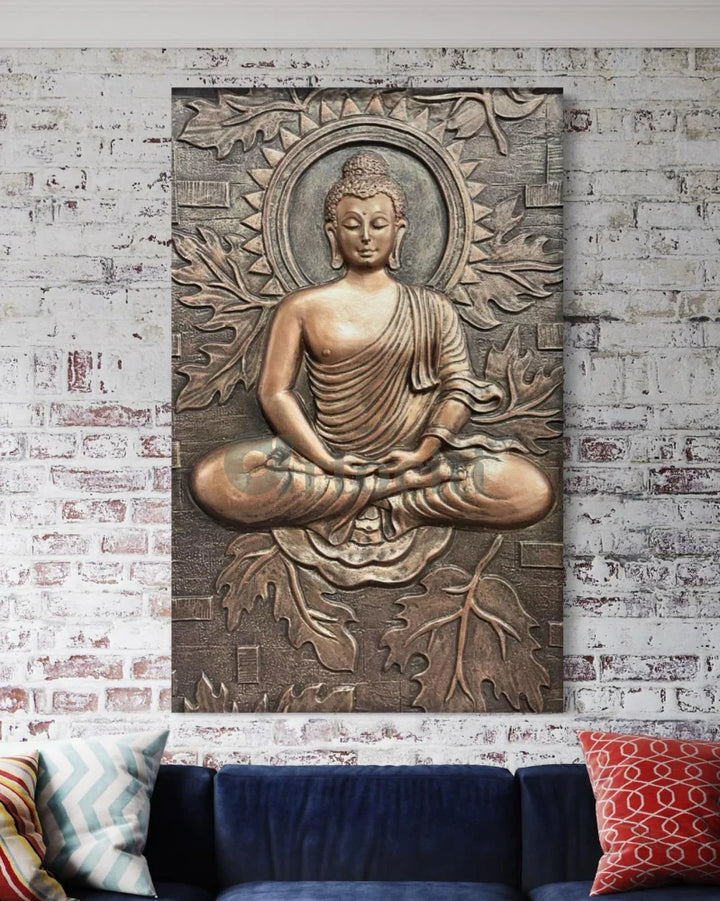 BUDDHA on Lotus in 3x2 feet 3D Relief Mural Wall Art Buddha Wall Decor