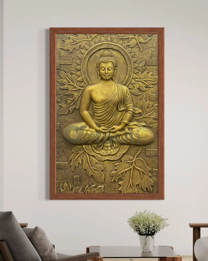 BUDDHA on Lotus in 3x2 feet 3D Relief Mural Wall Art Buddha Wall Decor