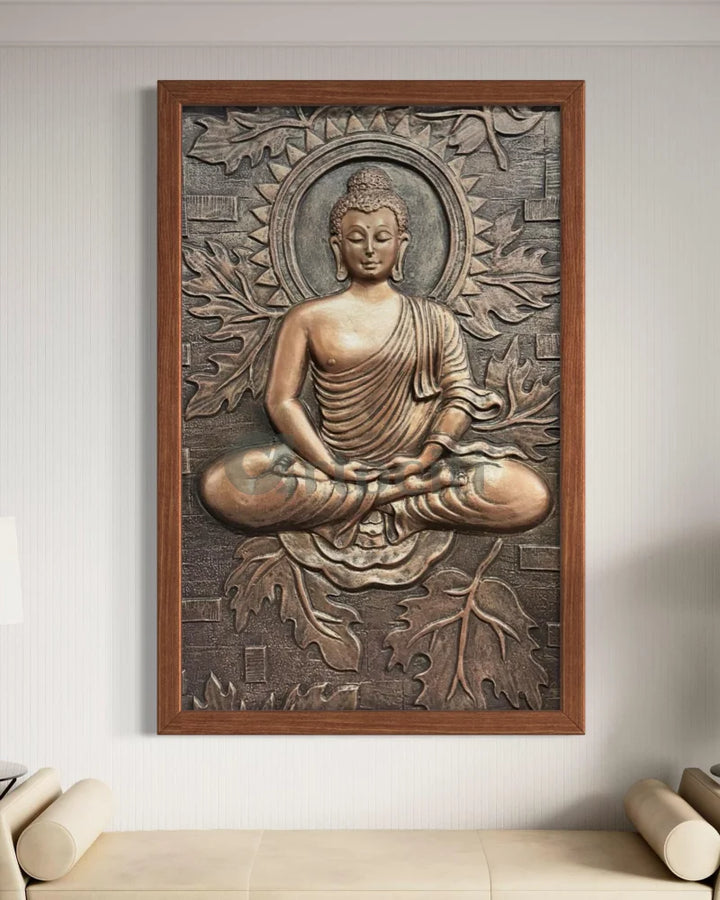 BUDDHA on Lotus in 3x2 feet 3D Relief Mural Wall Art Buddha Wall Decor