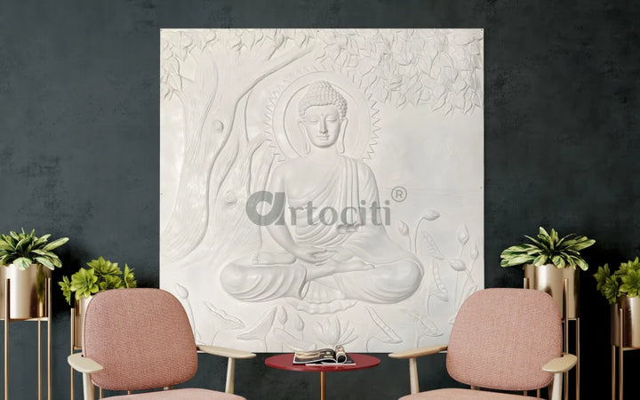Buddha Under Tree 3D Relief Mural (4x3 & 6x6 Feet)