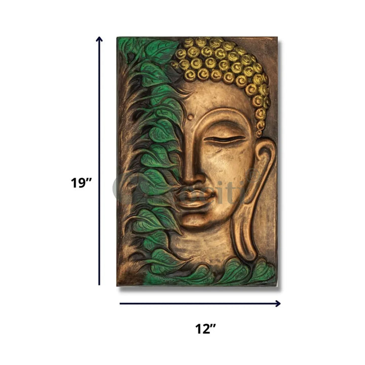 Buddha with Green Leaves 19x12 inches Relief Mural Wall Art Buddha Wall Decor