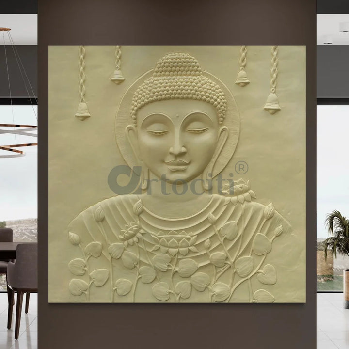 Calm and Peaceful Buddha 3D Relief Mural Cream / Unframed