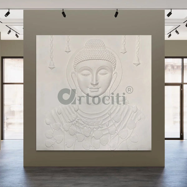 Calm and Peaceful Buddha 3D Relief Mural White / Unframed