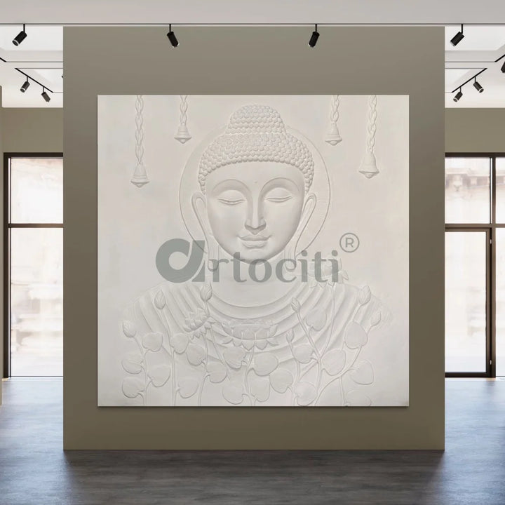 Calm and Peaceful Buddha 3D Relief Mural White / Unframed