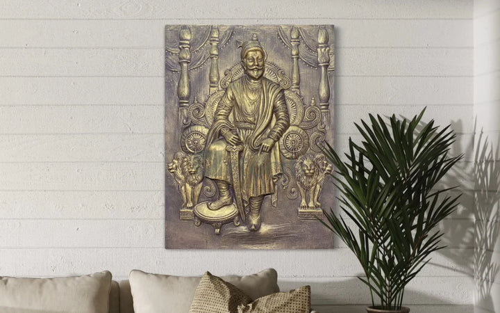 Chattrapati Shivaji Maharaj 3D Relief Mural (4x3 Feet) GOLD / 48X36 INCHES wall art