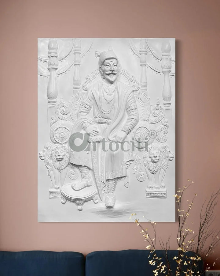 Chattrapati Shivaji Maharaj 3D Relief Mural (4x3 Feet) WHITE / 48X36 INCHES wall art
