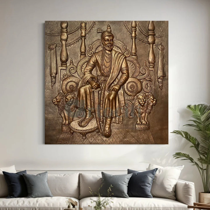 Chattrapati Shivaji Maharaj 3D Relief Mural (6x6 Feet) 6X6 Feet / Bronze
