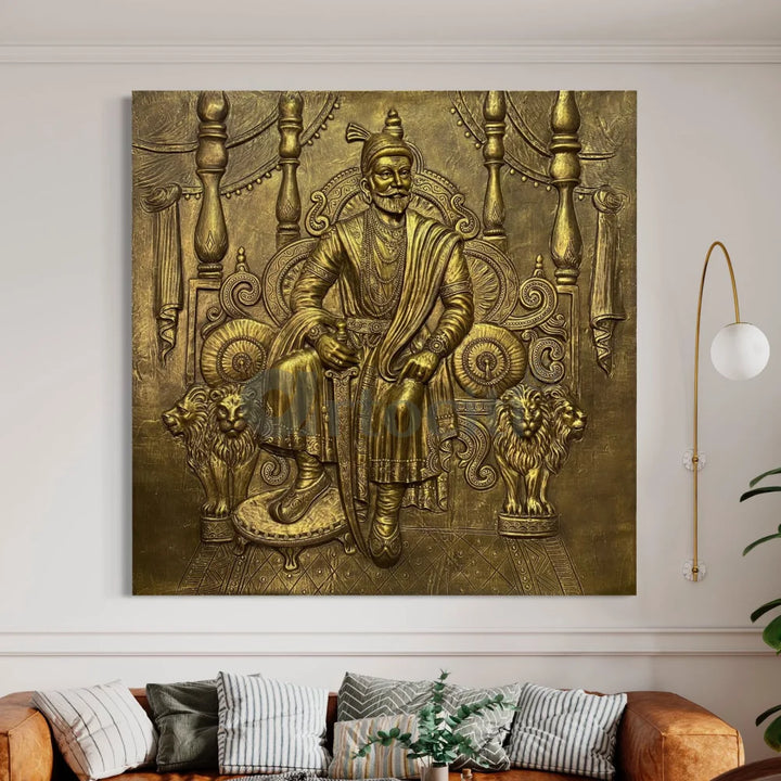 Chattrapati Shivaji Maharaj 3D Relief Mural (6x6 Feet) 6X6 Feet / Gold