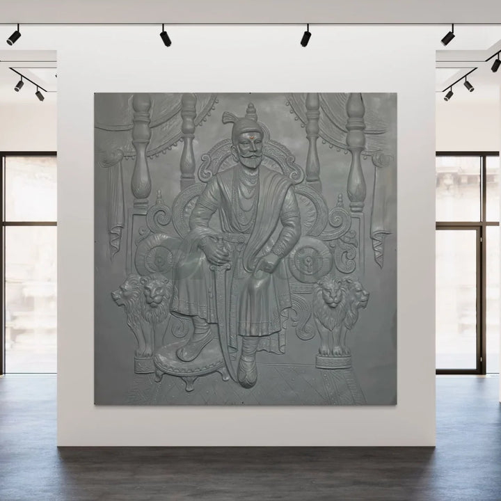 Chattrapati Shivaji Maharaj 3D Relief Mural (6x6 Feet) 6X6 Feet / Grey