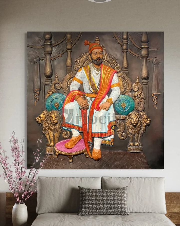 Chattrapati Shivaji Maharaj 3D Relief Mural (6x6 Feet) 6X6 Feet / Multicolor
