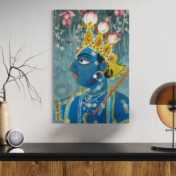 Classic Traditional Blue Yellow Lord Shreenath Ji Pichwai Canvas Print 24X16 Inches