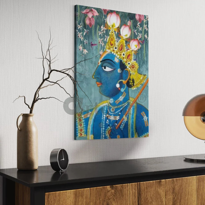Classic Traditional Blue Yellow Lord Shreenath Ji Pichwai Canvas Print 30X20 Inches