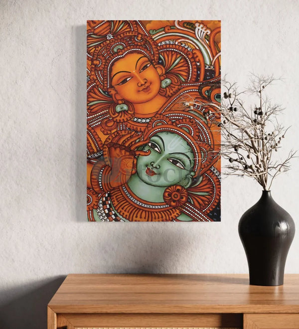 Colorful Kerala Mural Krishna Radha Canvas Painting