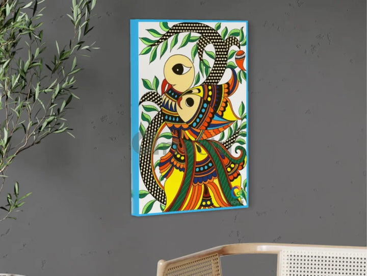 Colourful Madhubani Art Painting Canvas Painting (Set of 3)