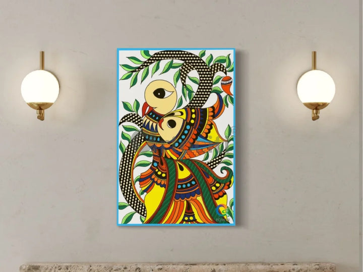 Colourful Madhubani Art Painting Canvas Painting (Set of 3) Peacock Fish 24X16