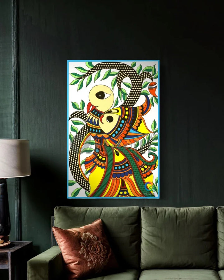 Colourful Madhubani Art Painting Canvas Painting (Set of 3)