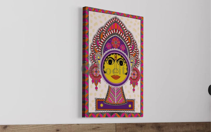 Colourful Madhubani Canvas Painting of Goddess Durga High Quality Giclee Print