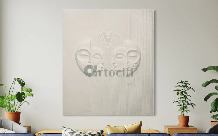 Contemporary Abstract Face Relief Mural Wall Art Unframed