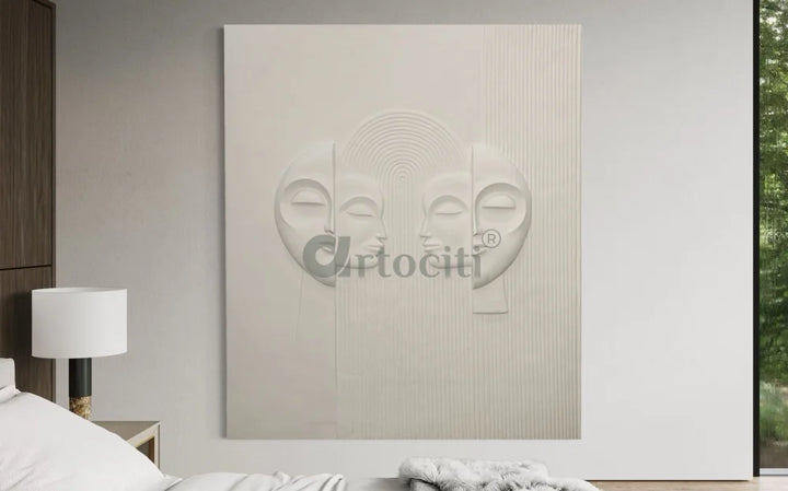 Contemporary Abstract Face Relief Mural Wall Art Unframed