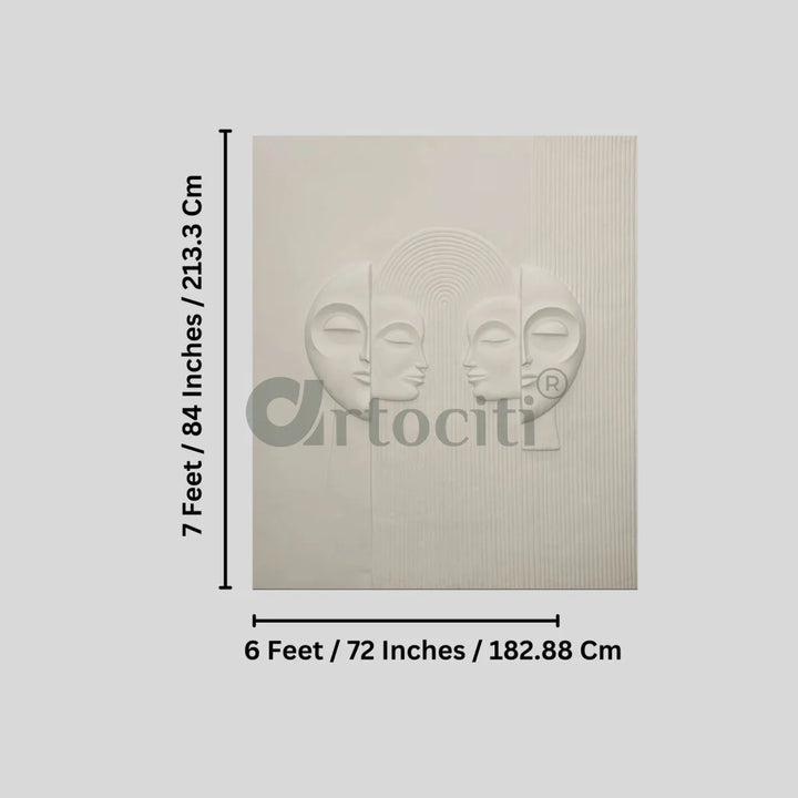 Contemporary Abstract Face Relief Mural Wall Art Unframed