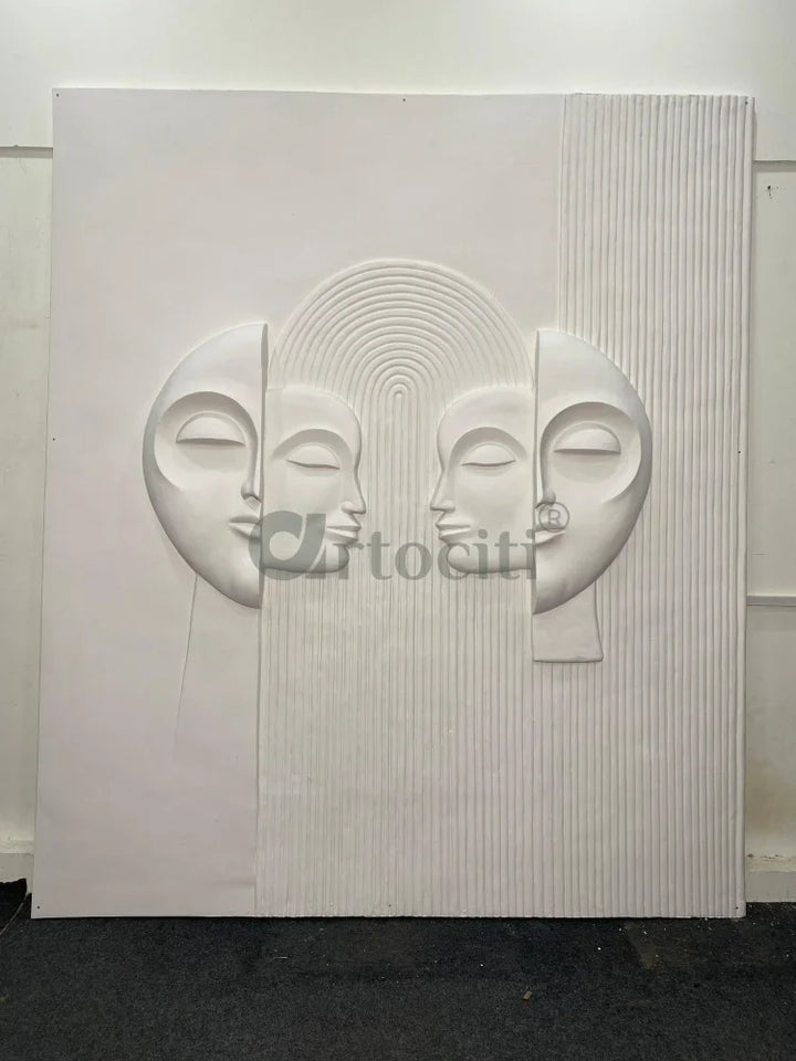 Contemporary Abstract Face Relief Mural Wall Art Unframed