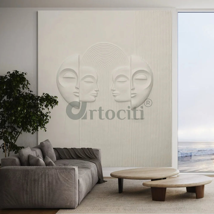 Contemporary Abstract Face Relief Mural Wall Art Unframed