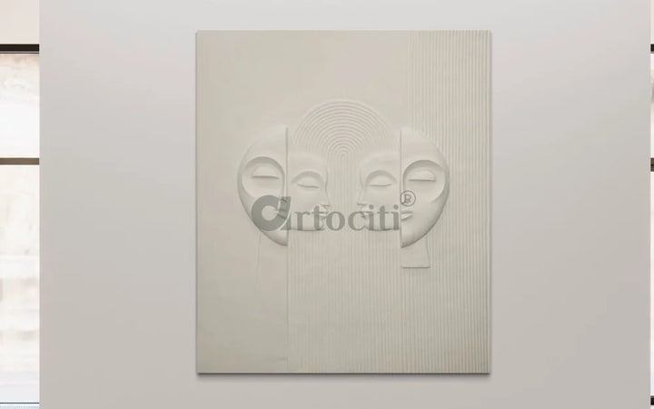 Contemporary Abstract Face Relief Mural Wall Art Unframed