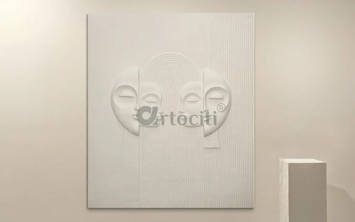 Contemporary Abstract Face Relief Mural Wall Art Unframed