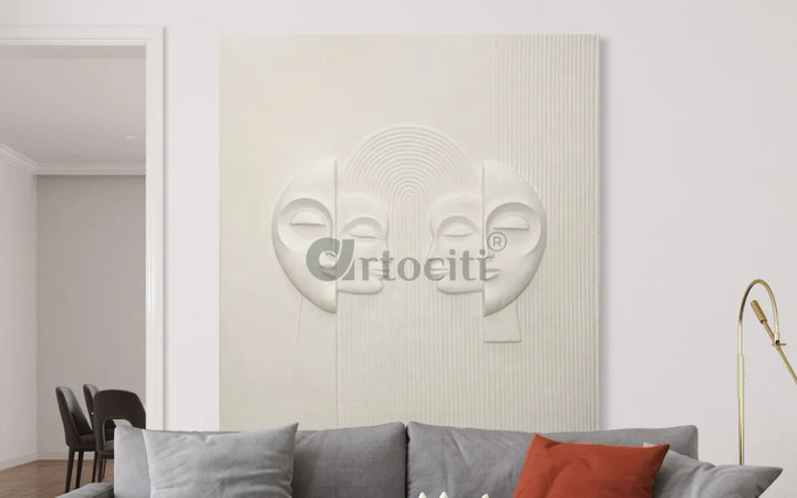 Contemporary Abstract Face Relief Mural Wall Art Unframed