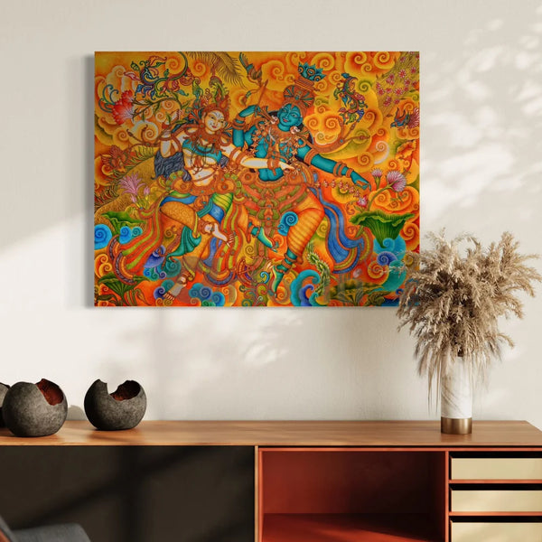 Dancing Radha Krishna Kerala Mural Canvas Print 22X28 inches