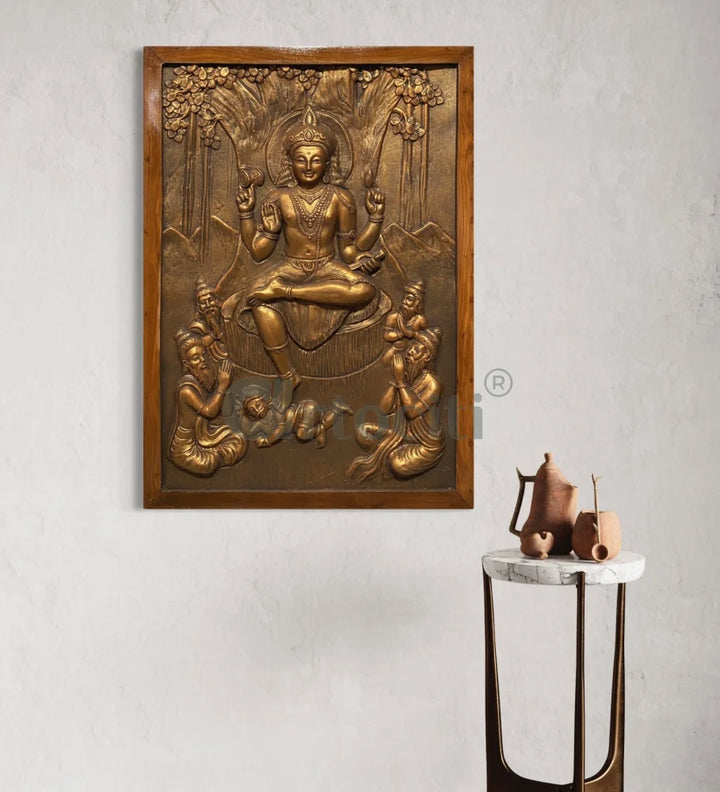Divine Enlightenment Dakshinamurthy 3D Relief Mural 3.5X2.5 Feet / Bronze/Framed wall art